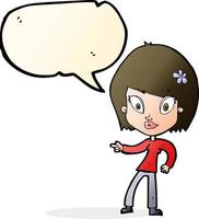 cartoon pretty woman pointing with speech bubble vector