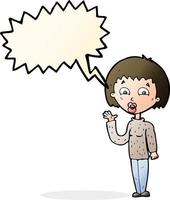 cartoon woman waving with speech bubble vector