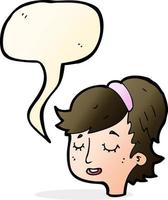 cartoon pretty female face with speech bubble vector