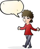 cartoon woman shrugging shoulders with speech bubble vector