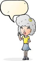 cartoon woman waving with speech bubble vector