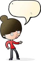 cartoon woman pointing with speech bubble vector