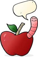 cartoon apple with worm with speech bubble vector