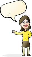 cartoon woman gesturing to show something with speech bubble vector