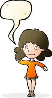 cartoon friendly woman waving with speech bubble vector