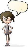 cartoon girl with hands on hips with speech bubble vector