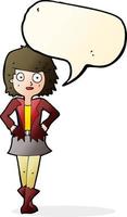 cartoon girl in jacket with speech bubble vector