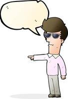 cartoon man in glasses pointing with speech bubble vector