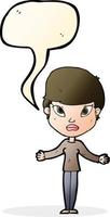 cartoon woman shrugging shoulders with speech bubble vector