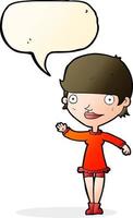 cartoon waving woman with speech bubble vector