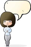 cartoon shy woman with speech bubble vector