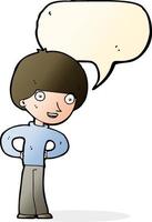 cartoon happy boy with hands on hips with speech bubble vector