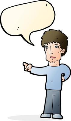 cartoon pointing man with speech bubble
