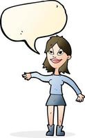 cartoon woman making hand gesture with speech bubble vector