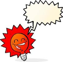 happy flashing red light bulb cartoon  with speech bubble vector