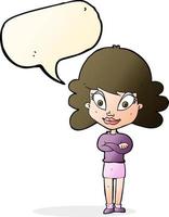 cartoon happy woman with folded arms with speech bubble vector