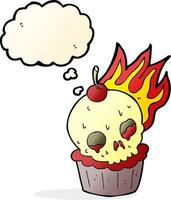 cartoon halloween cup cake with thought bubble vector