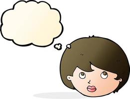 cartoon female face looking upwards with thought bubble vector