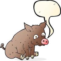 cerdo feliz de dibujos animados con burbujas de discurso vector