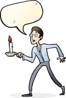 cartoon frightened man walking with candlestick with speech bubble vector