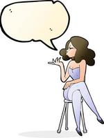 cartoon woman sitting on bar stool with speech bubble vector