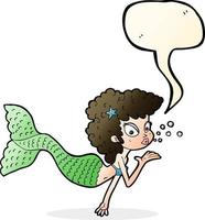 caricatura, sirena, soplar, beso, con, burbuja del discurso vector