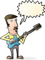 cartoon man playing electric guitar with speech bubble vector