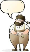 cartoon farmer leaning on walking stick with speech bubble vector