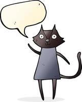 lindo gato negro de dibujos animados saludando con burbujas de discurso vector