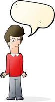 cartoon bored man shrugging shoulders with speech bubble vector