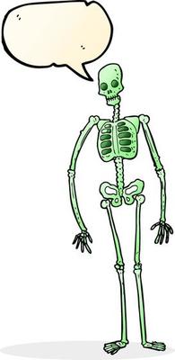 cartoon spooky skeleton with speech bubble