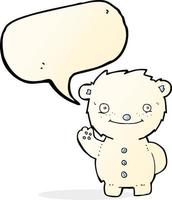 cartoon waving polar bear with speech bubble vector