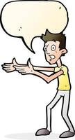 cartoon man desperately explaining with speech bubble vector