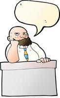 cartoon bored man at desk with speech bubble vector