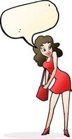 cartoon woman looking in handbag with speech bubble vector