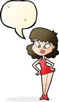 cartoon woman with hands on hips with speech bubble vector