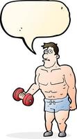 cartoon man lifting weights with speech bubble vector