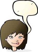 cartoon smiling woman with speech bubble vector