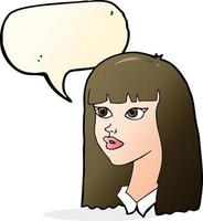 cartoon pretty girl with long hair with speech bubble vector