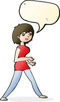 cartoon woman walking with speech bubble vector