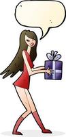 cartoon fashion girl with present with speech bubble vector