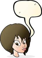 cartoon pretty female face pouting with speech bubble vector