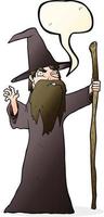 cartoon old wizard with speech bubble vector