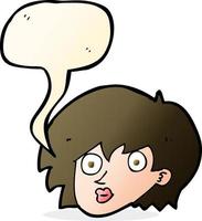 cartoon surprised female face with speech bubble vector