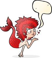 cartoon mermaid blowing a kiss with speech bubble vector