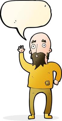 cartoon bearded man waving with speech bubble