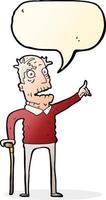 cartoon old man with walking stick with speech bubble vector