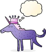 unicornio de dibujos animados con burbuja de pensamiento vector