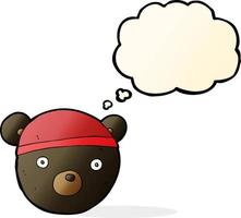 cartoon black bear cub wearing hat with thought bubble vector