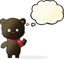 cartoon black bear waving with thought bubble vector